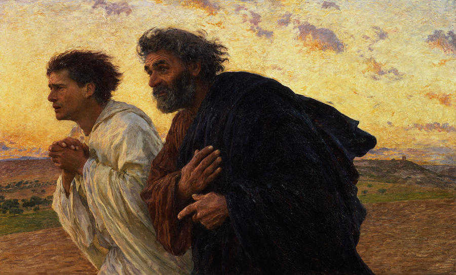 Apostołowie Piotr i Jan biegnący do grobu Chrystusa w poranek Zmartwychwstania